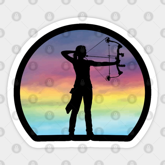 Archery Girl Retro Sunset Bow Hunting Archery Lover Sticker by MintedFresh